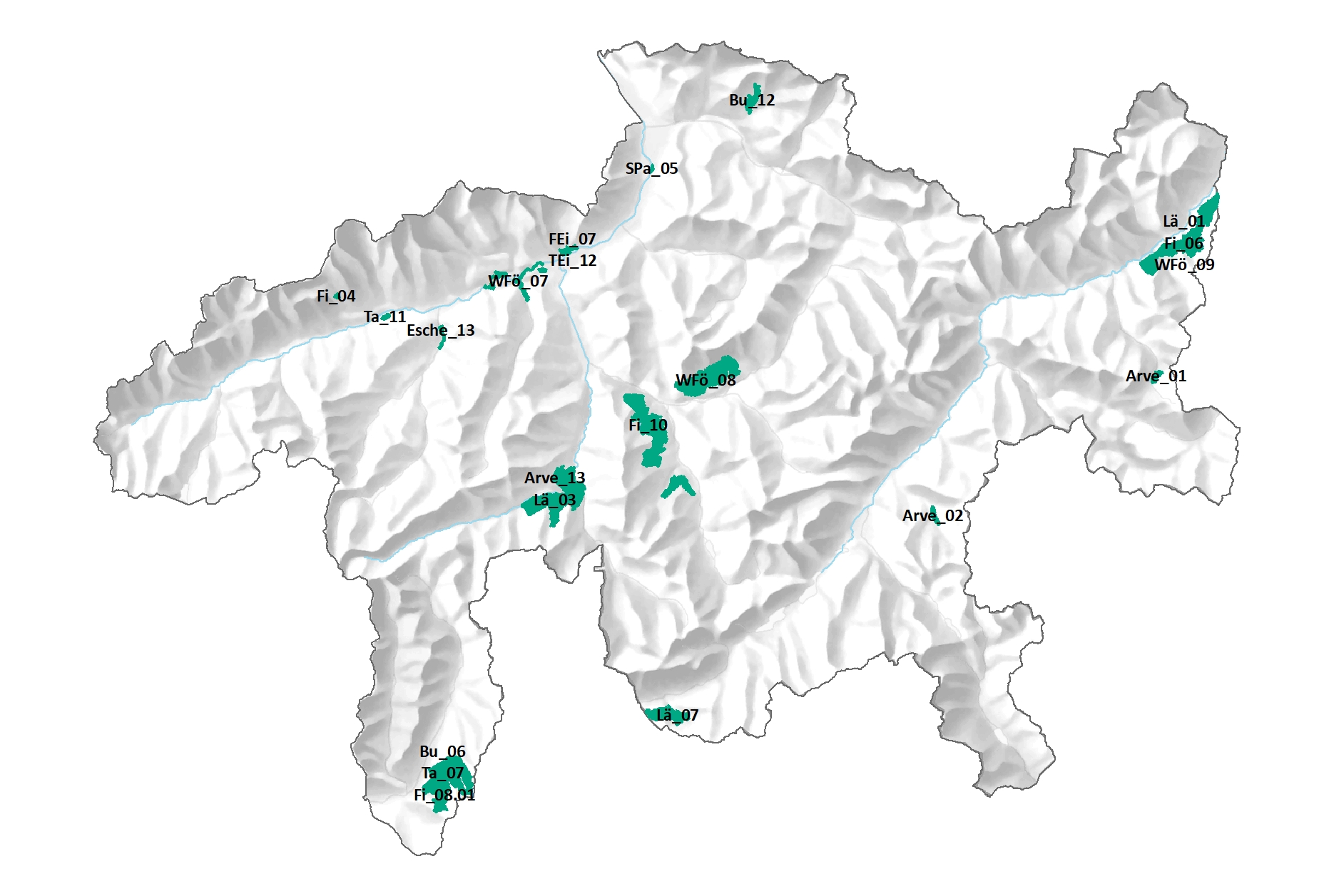 Generhaltungsgebiete im Kanton Graubünden (Anzahl: 21, Stand 16.11.2023)
